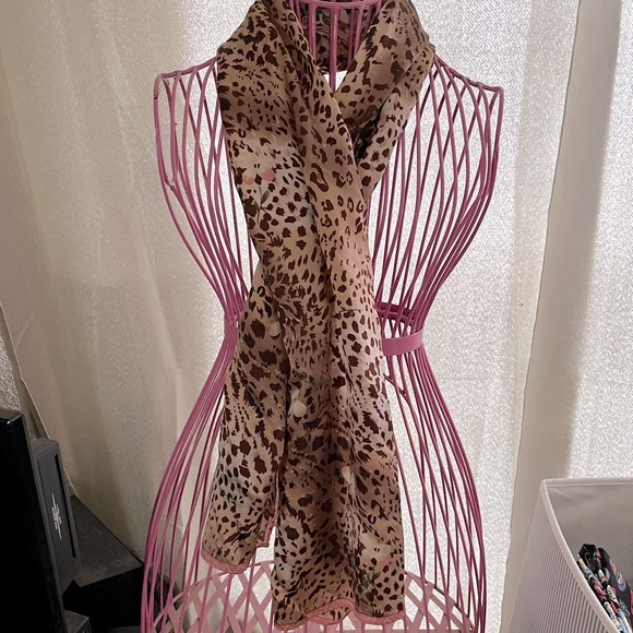 Charter Club Silk Pink/ Brown Leopard Print Scarf - Picture 2 of 5
